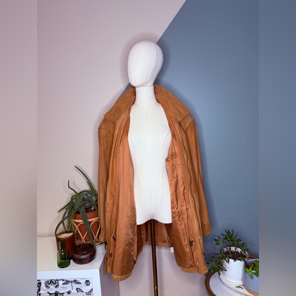 VTG Georgetown Leather Design Tan Suede Safari Jacket S Field Coat 100% Leather - Picture 3 of 14